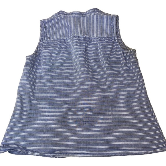 Anne Klein top blue & white striped 100% cotton sleeveless button up knot tie Sm - Picture 3 of 9